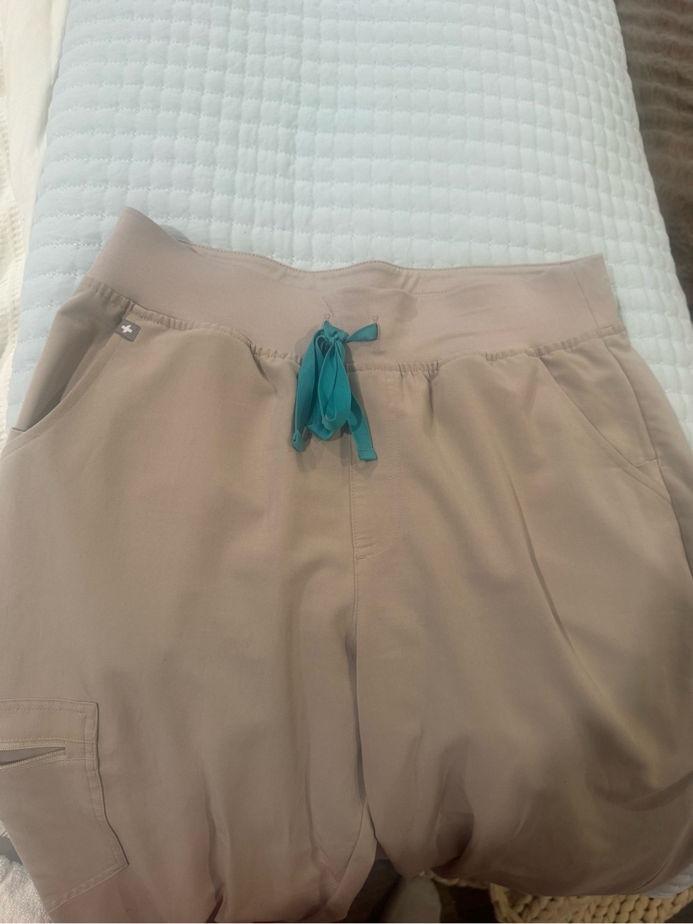Figs Women's Tan Scrub Jogger with Teal Drawstring